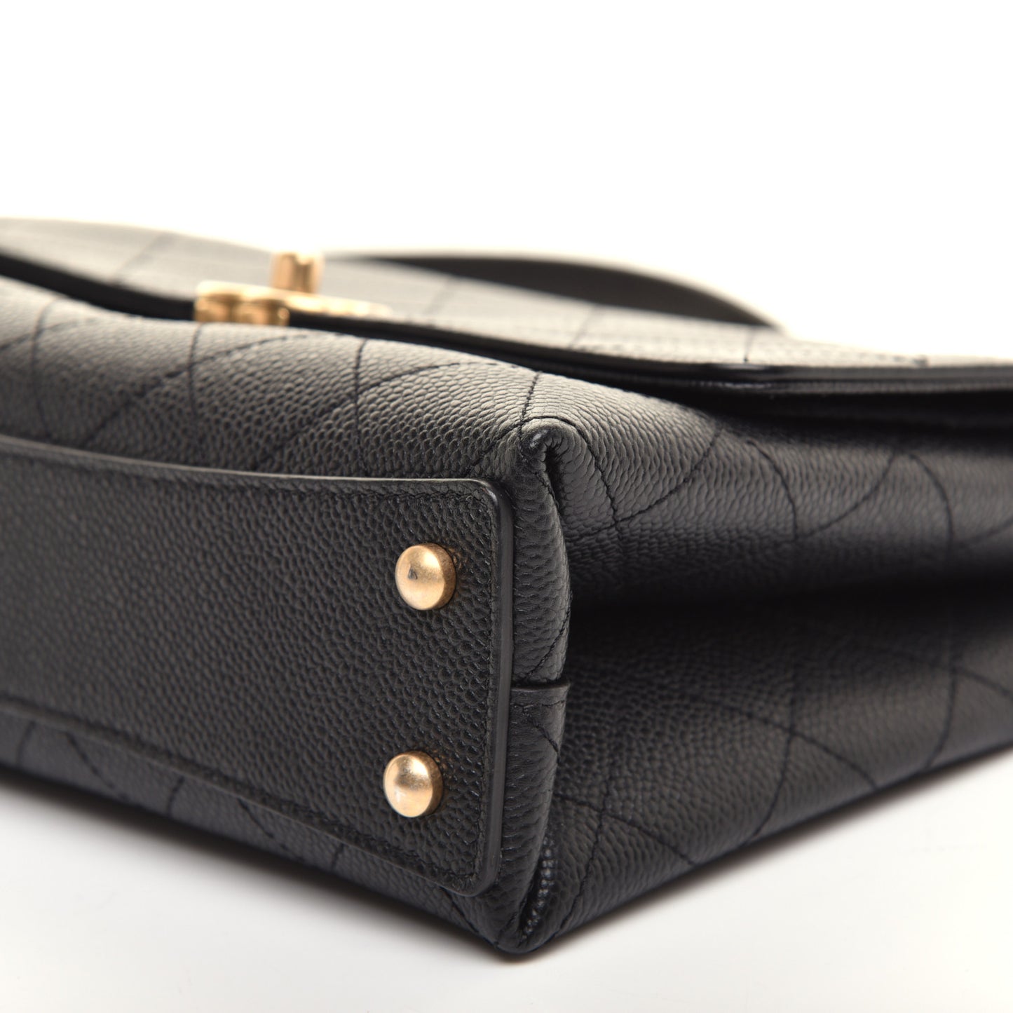 Caviar Diamond Stitched Small Top Handle Flap Black