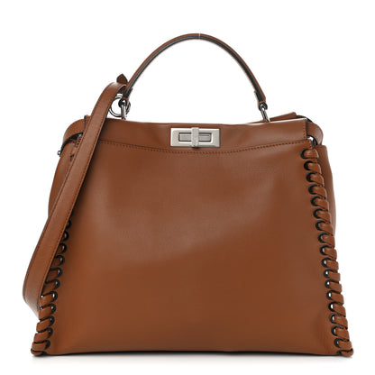 Fendi Calfskin Lace Up Large Peekaboo Iconic Satchel Cognac 1 of 12