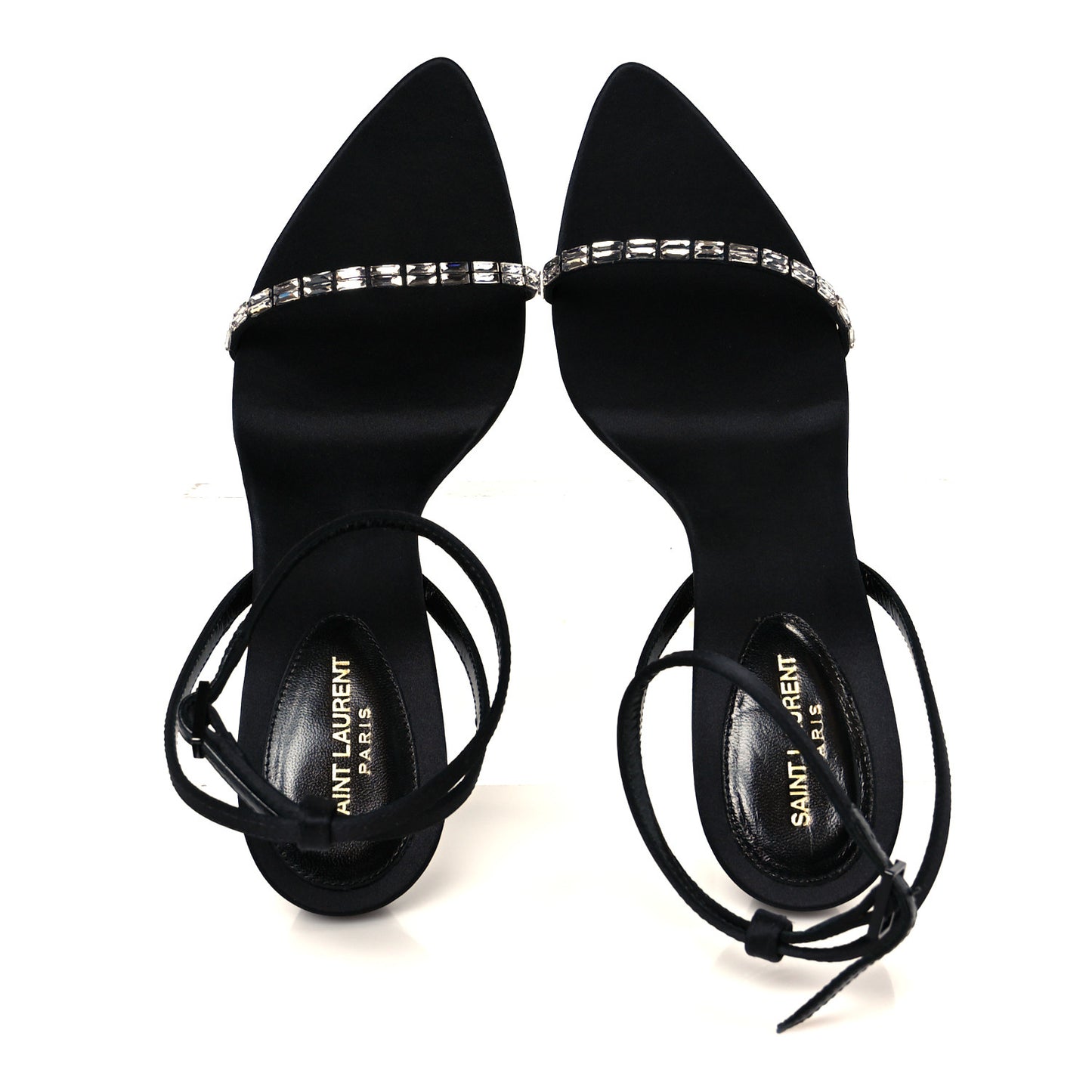 Crepe Satin Crystal New Nuit 90 Ankle Strap Sandals 38.5 Black