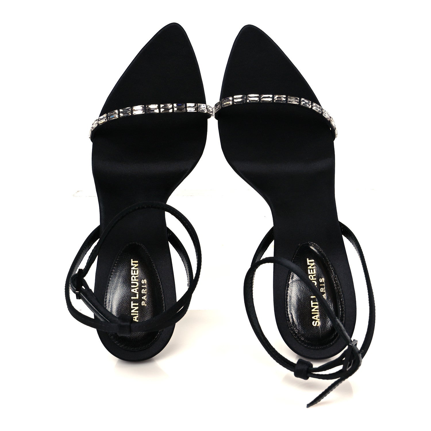 Saint Laurent Crepe Satin Crystal New Nuit 90 Ankle Strap Sandals 38.5 Black 2 of 10