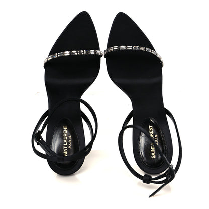 Saint Laurent Crepe Satin Crystal New Nuit 90 Ankle Strap Sandals 38.5 Black 2 of 10