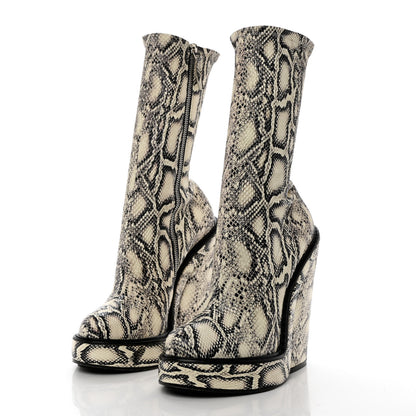 Givenchy Calfskin Snakeskin Print Wedge Platform Booties 40 Grey 3 of 9