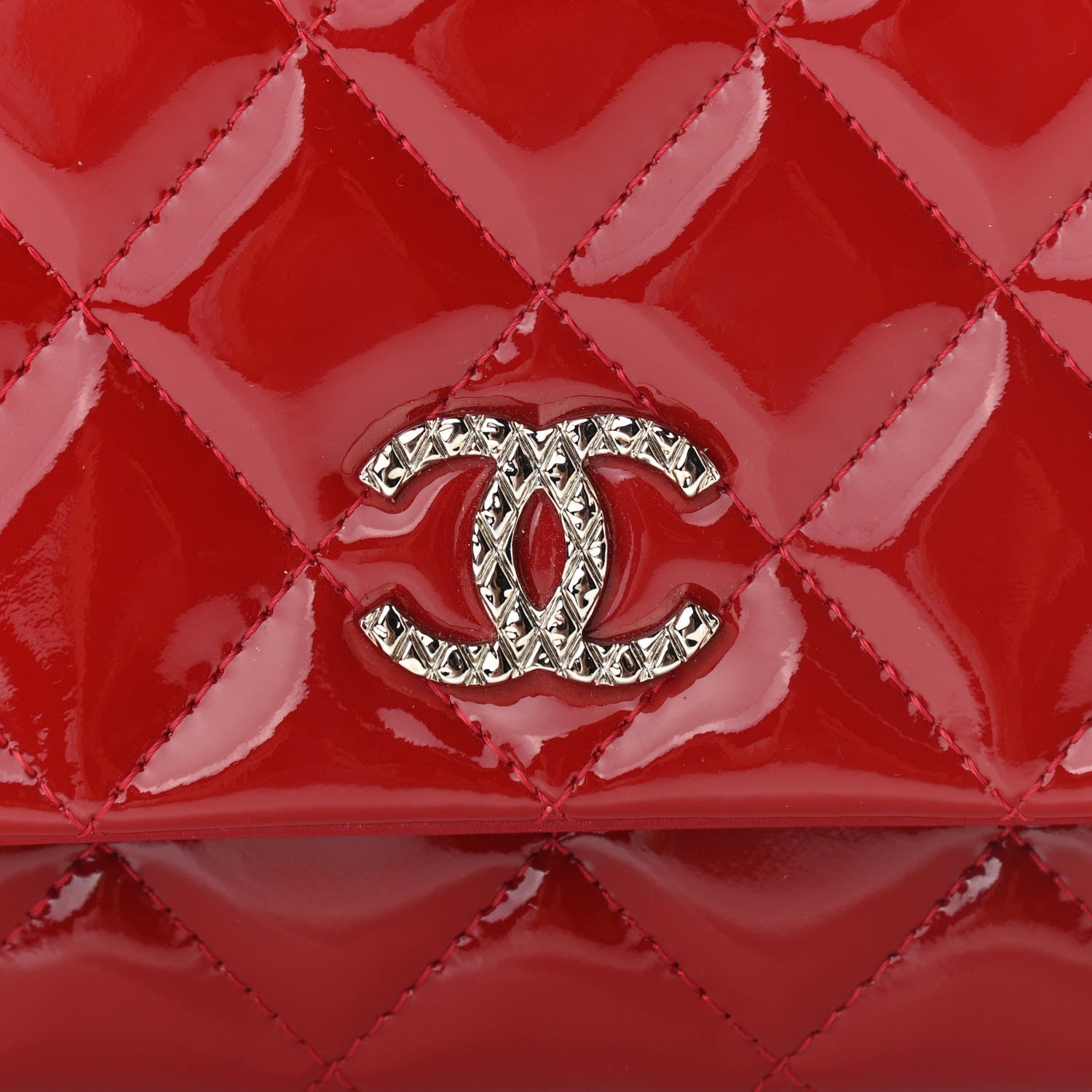 Chanel Patent Quilted Brilliant Wallet On Chain WOC Red 9 of 13