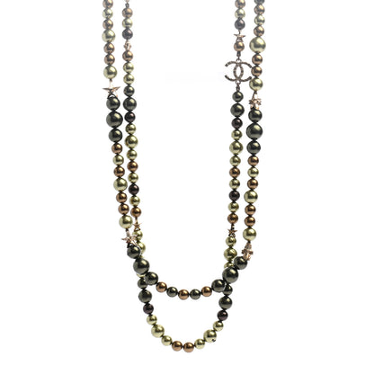 Chanel Pearl Star CC Multi Strand Long Necklace Green Gold 1 of 6