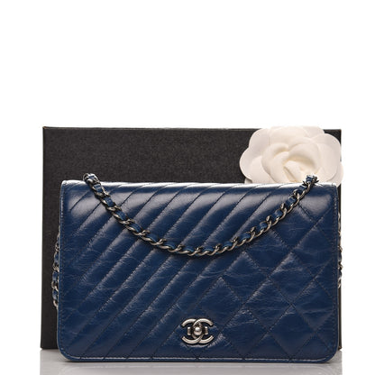 Chanel Glazed Calfskin Quilted Coco Boy Wallet On Chain WOC Blue 9 of 9