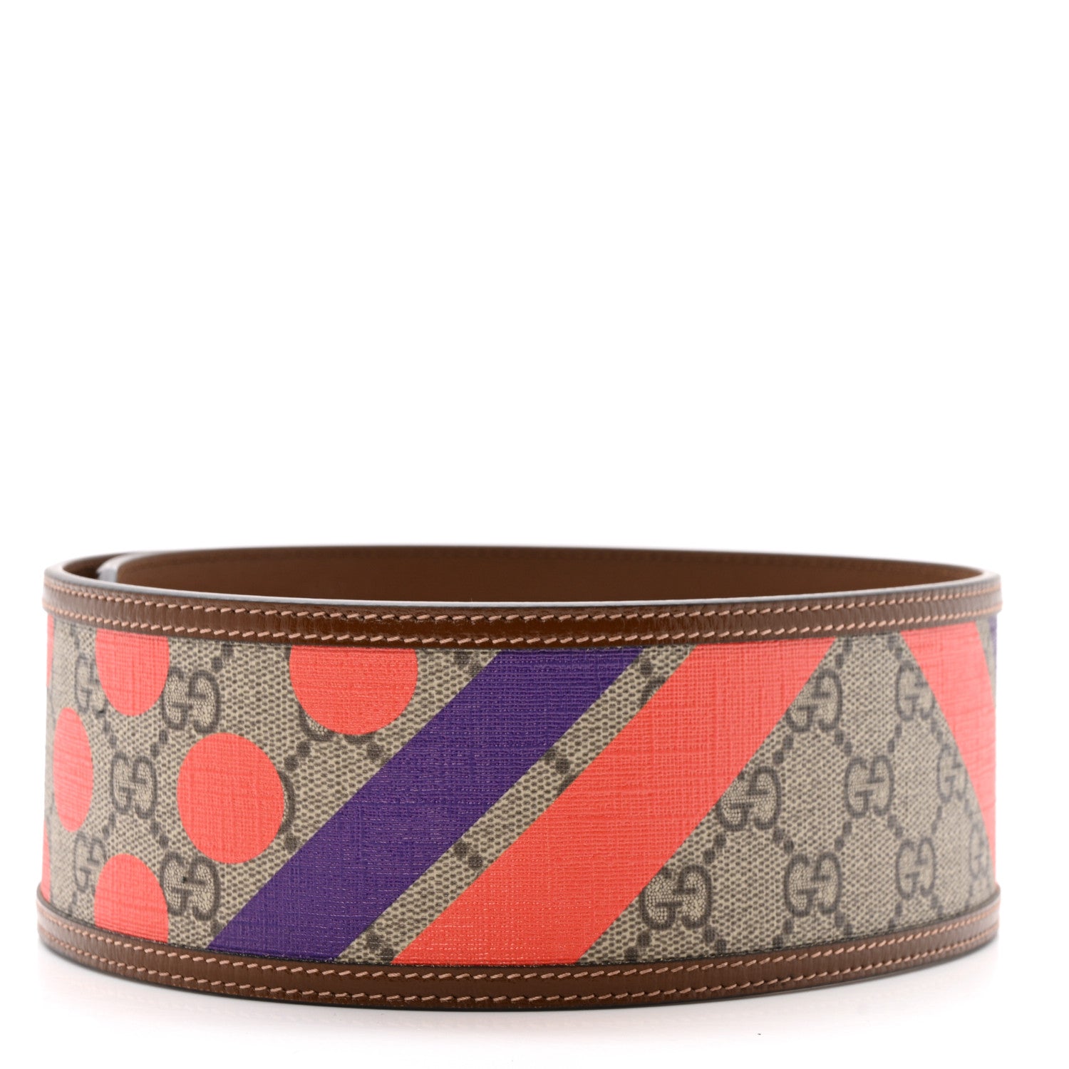 Gucci GG Supreme Monogram Equestrian Wide Belt 85 34 Brown Multicolor 2 of 5