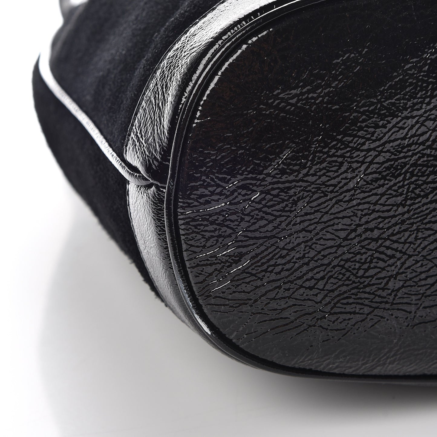 Suede Patent Web Medium Rajah Bucket Bag Black