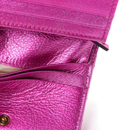 Gucci Metallic Calfskin Matelasse Crystal GG Marmont Wallet Fuchsia 7 of 7