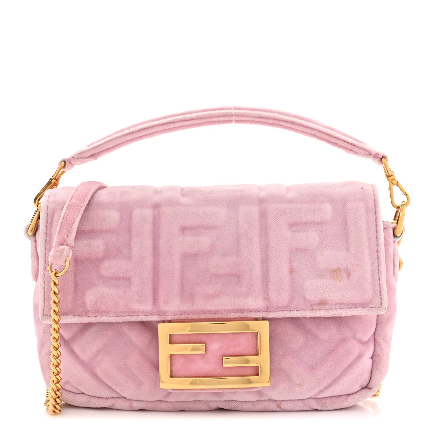 Fendi Velvet FF Embossed Mini Baguette Rosa Confetti 1 of 11