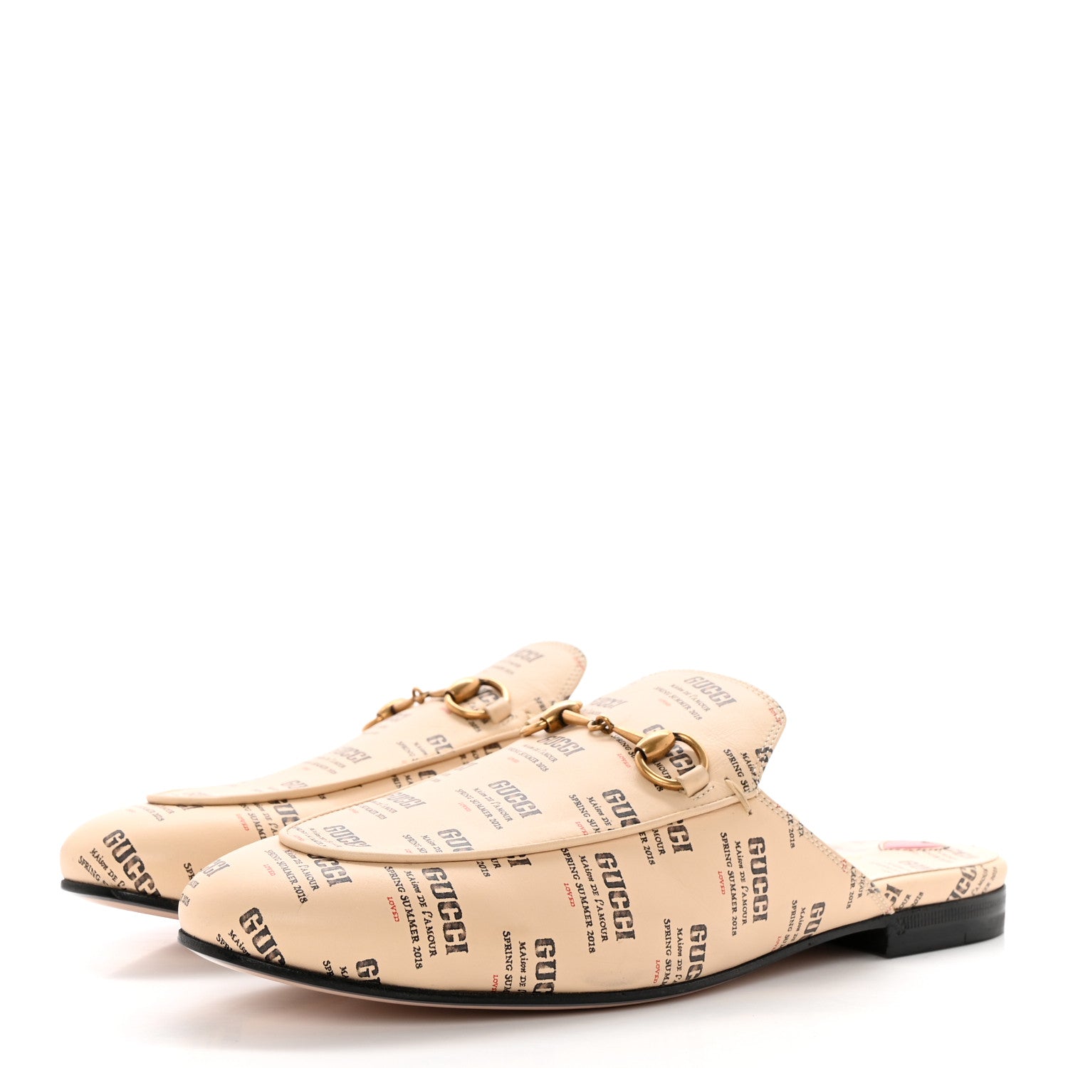 Gucci Calfskin Stamp Print Womens Princetown Slippers 39 Soy Black 3 of 11