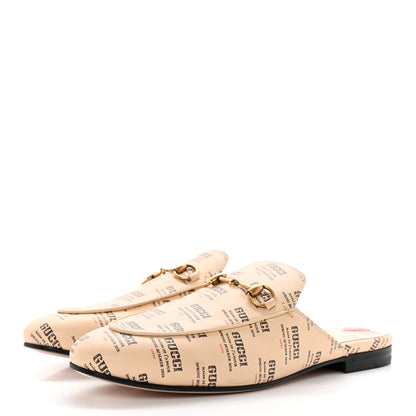 Gucci Calfskin Stamp Print Womens Princetown Slippers 39 Soy Black 3 of 11