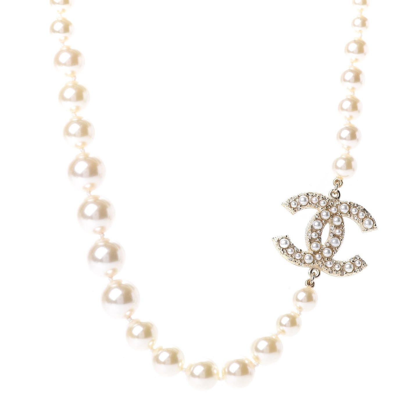 Graduated Pearl CC Short Necklace Gold