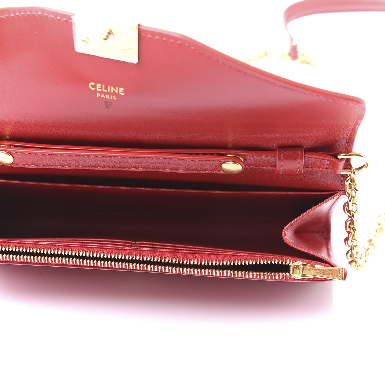 Celine Shiny Smooth Calfskin C Wallet On Chain Bag Red 4 of 11