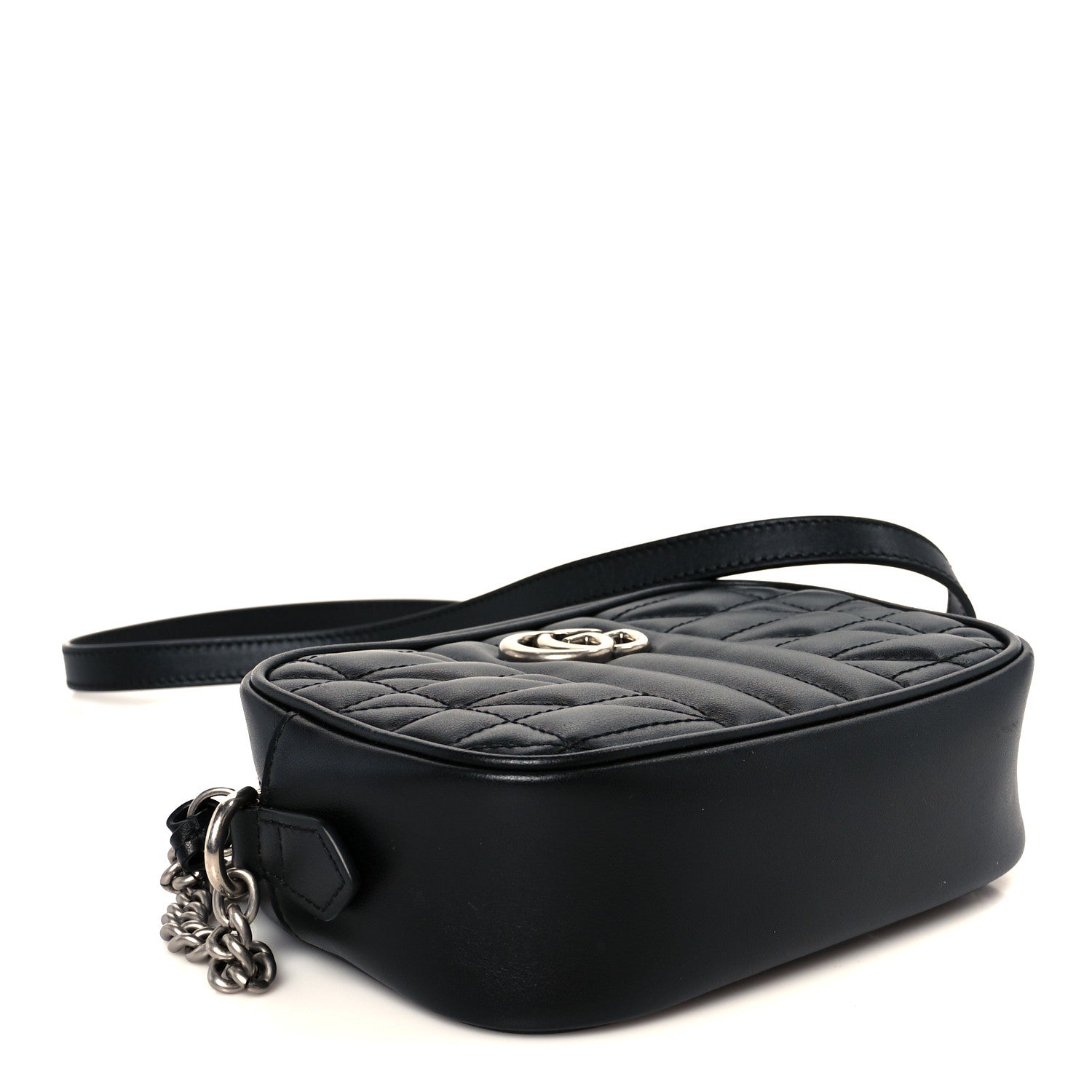 Gucci Calfskin Matelasse Aria Mini GG Marmont Chain Shoulder Bag Black 4 of 10