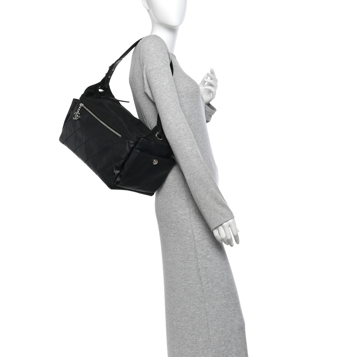 Chanel Coated Canvas Quilted Paris Biarritz Shoulder Bag Black 2 of 12