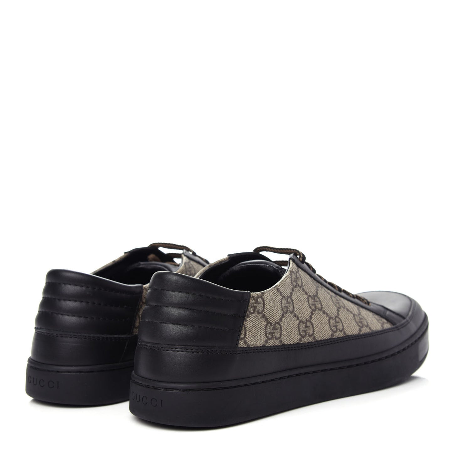 GG Supreme Monogram Mens Low Top Sneakers 8 Black Beige Ebony