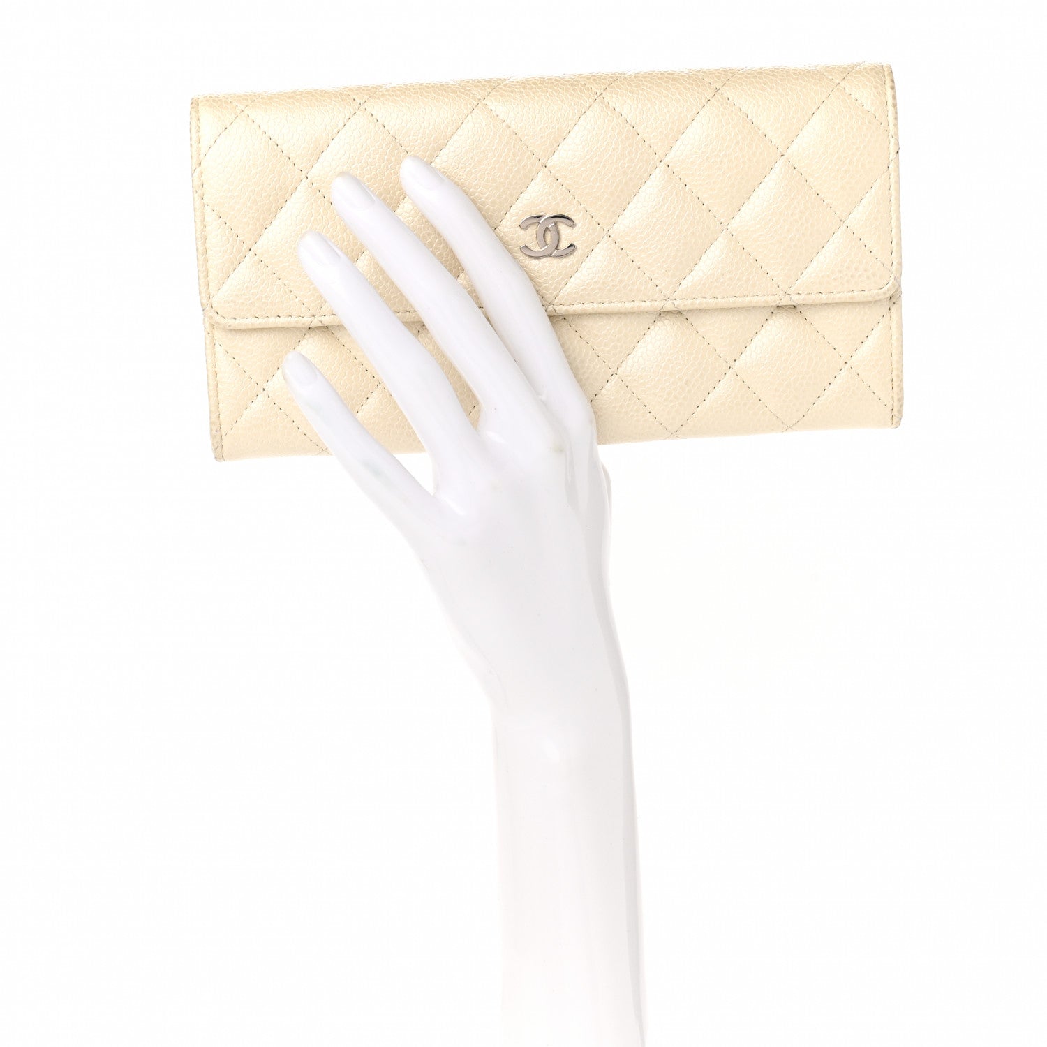Chanel Pearly Caviar Quilted Large Gusset Flap Wallet Ivory 2 of 12