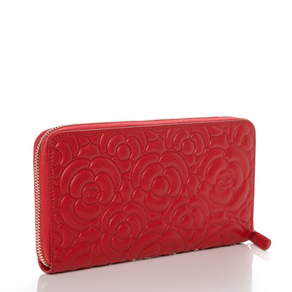Chanel Caviar Camellia Embossed Zip Around Large Gusset Wallet Red 3 of 8