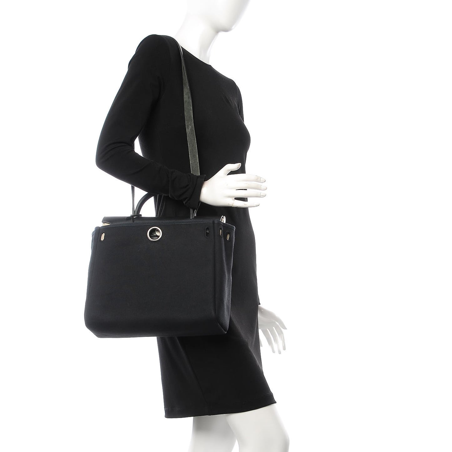 Toile Vache Calfskin Herbag 30 PM Natural Black