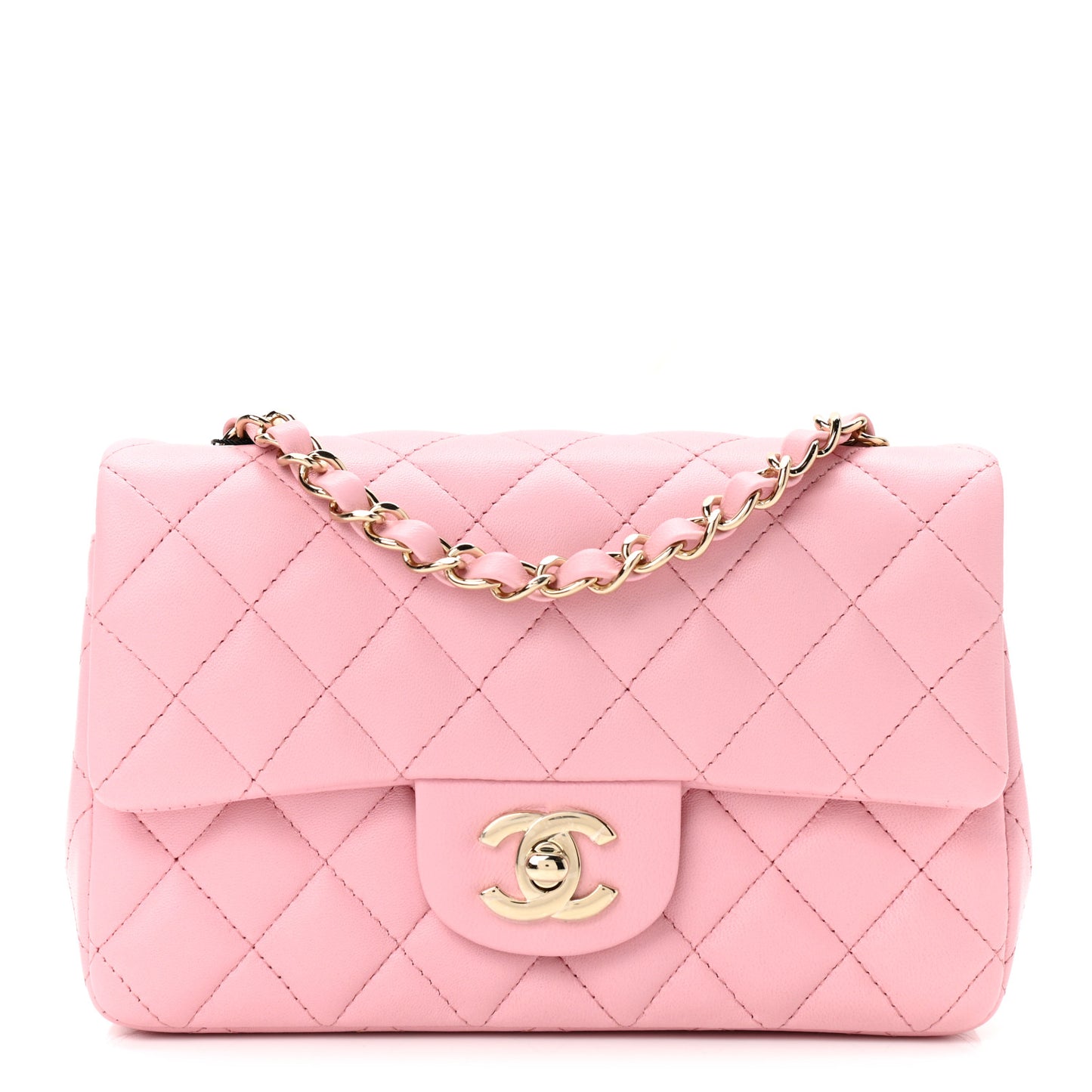 Lambskin Quilted Mini Rectangular Flap Pink