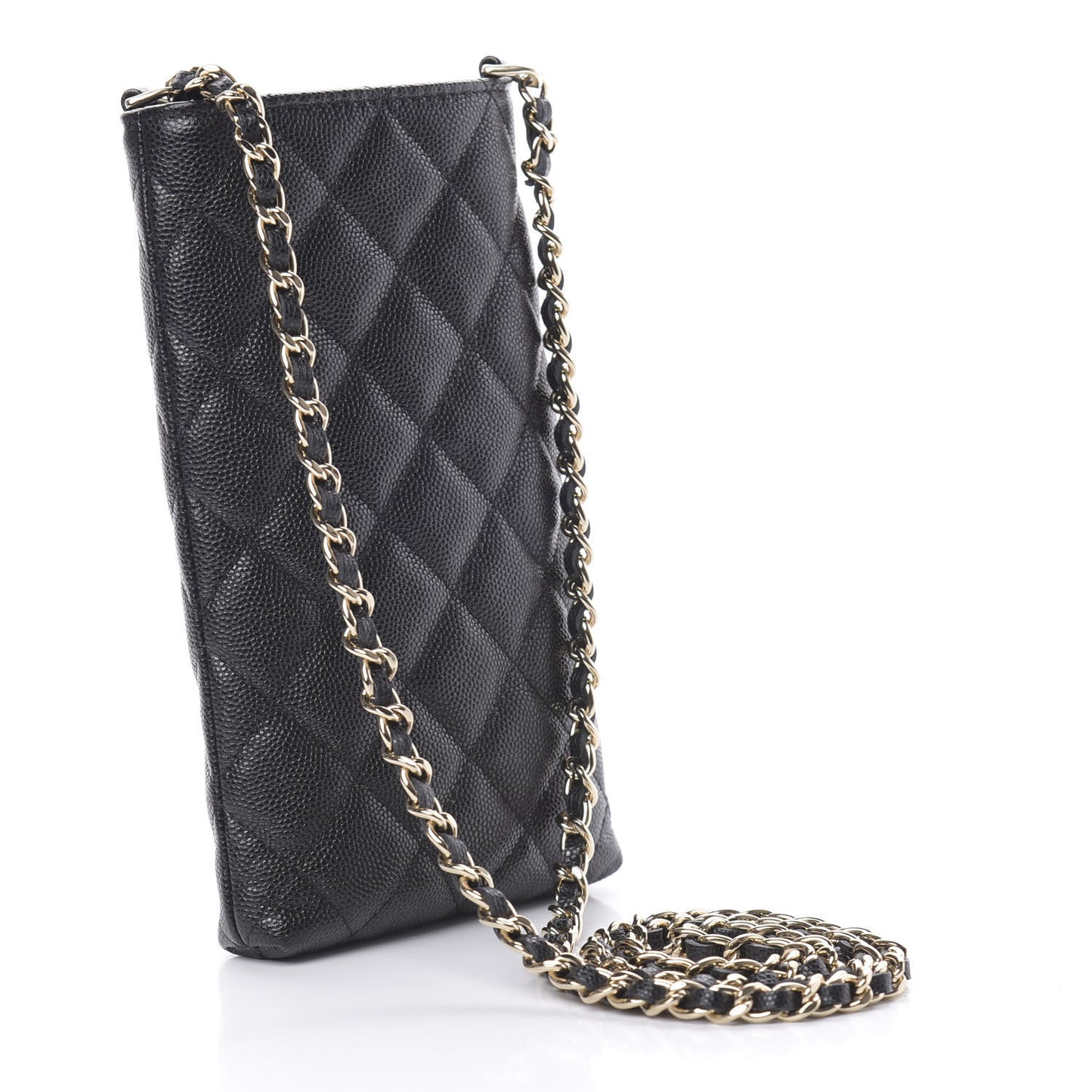 Caviar Quilted French New Wave Phone Holder With Chain Black