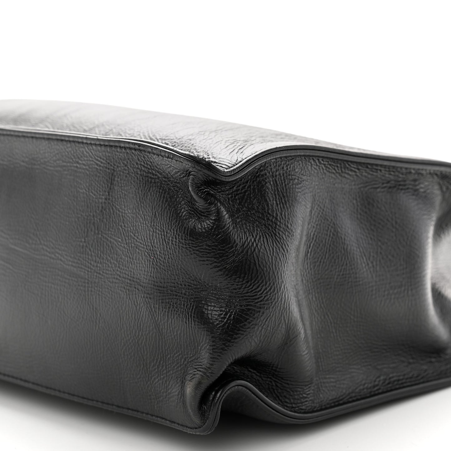 Shiny Aged Calfskin Shopping Bag Black