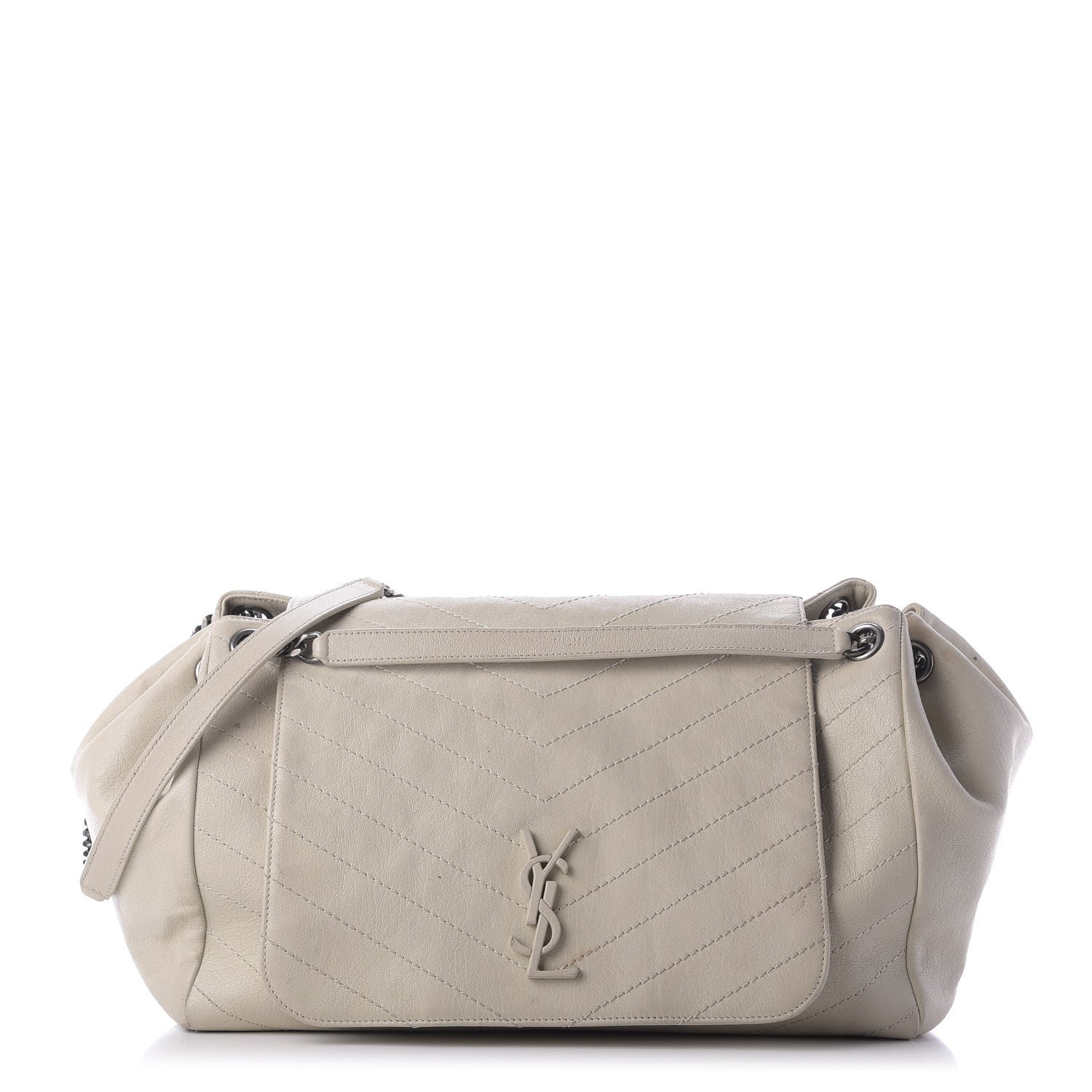 Saint Laurent Pebbled Lambskin Chevron Monogram Large Nolita White Vintage 1 of 9