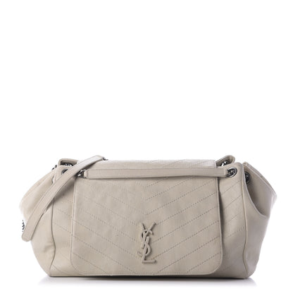 Saint Laurent Pebbled Lambskin Chevron Monogram Large Nolita White Vintage 1 of 9