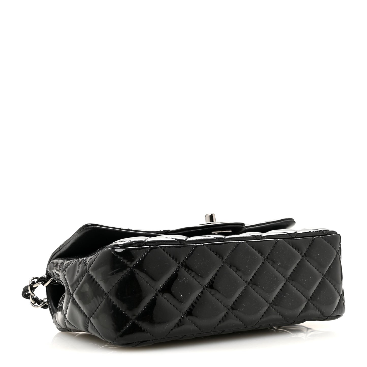 Patent Calfskin Quilted Mini Rectangular Flap Black