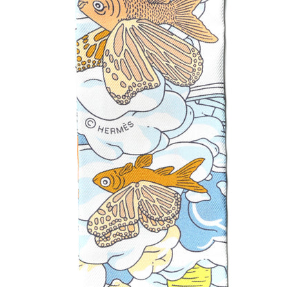 Hermes Silk Sur Mon Nuage Twilly Creme Bleu Ciel Orange 3 of 4
