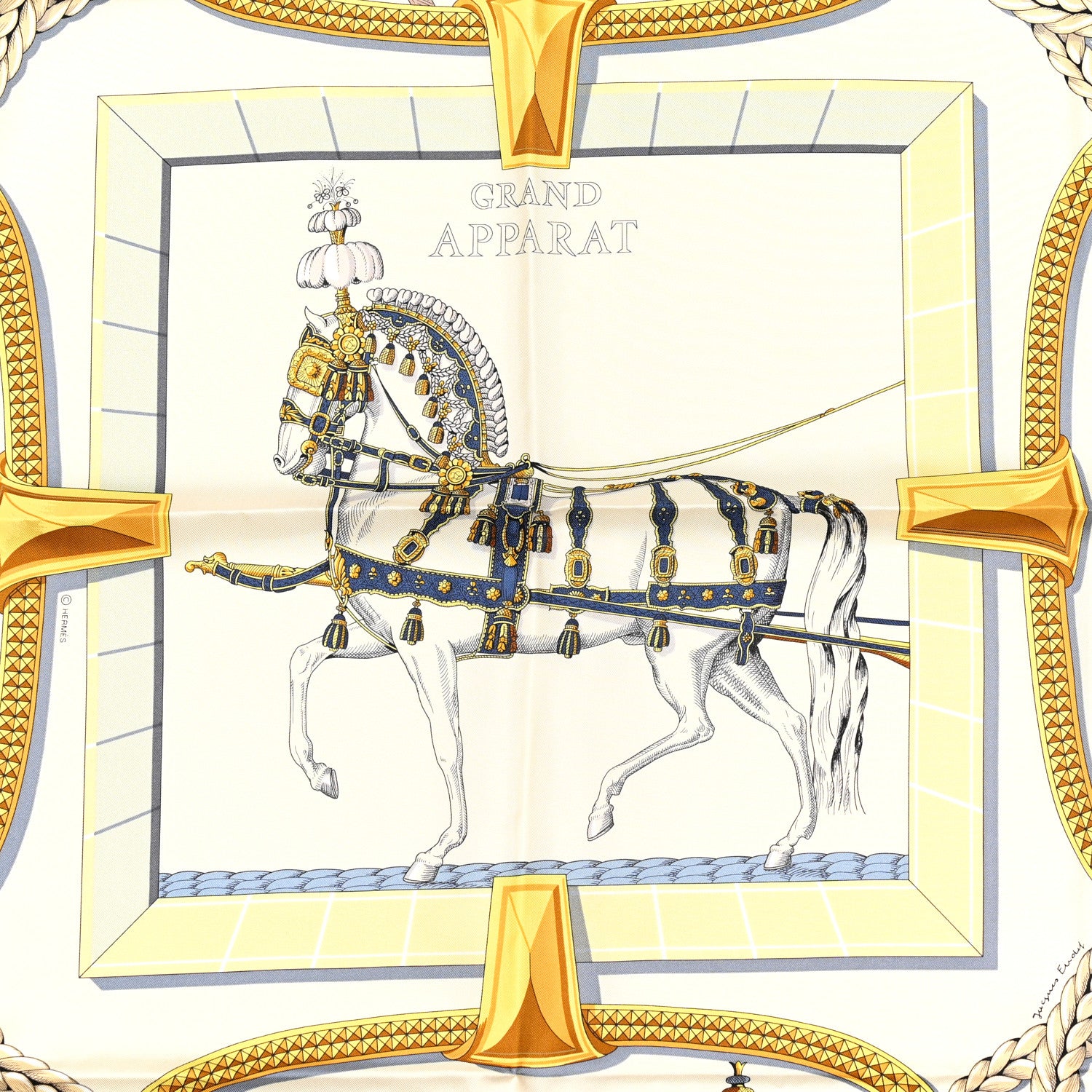 Hermes Silk Grand Apparat Forever Scarf 90 Creme Gold Multicolore 7 of 7