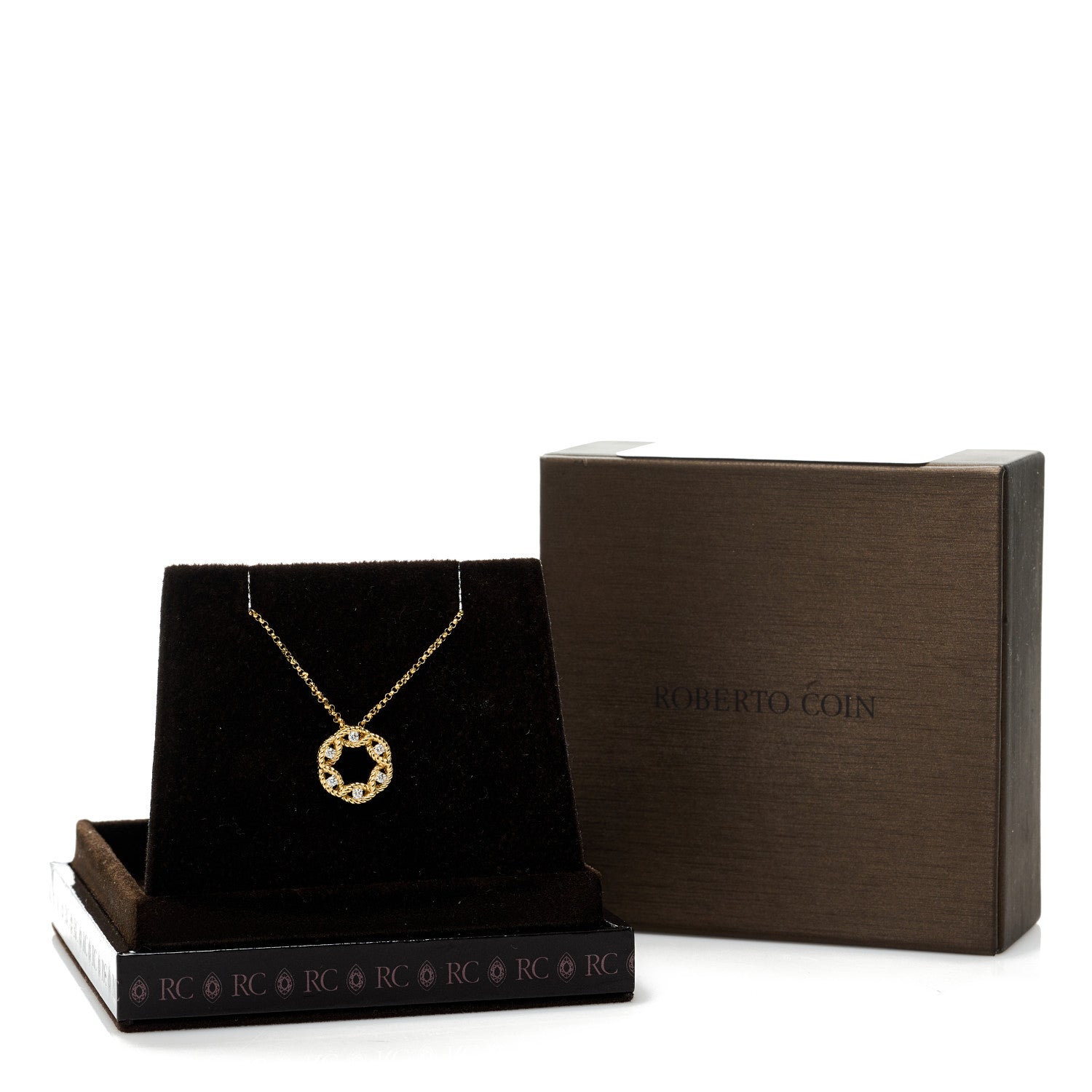 Roberto Coin 18K Yellow Gold Diamond Barocco Twisted Circle Necklace 8 of 8