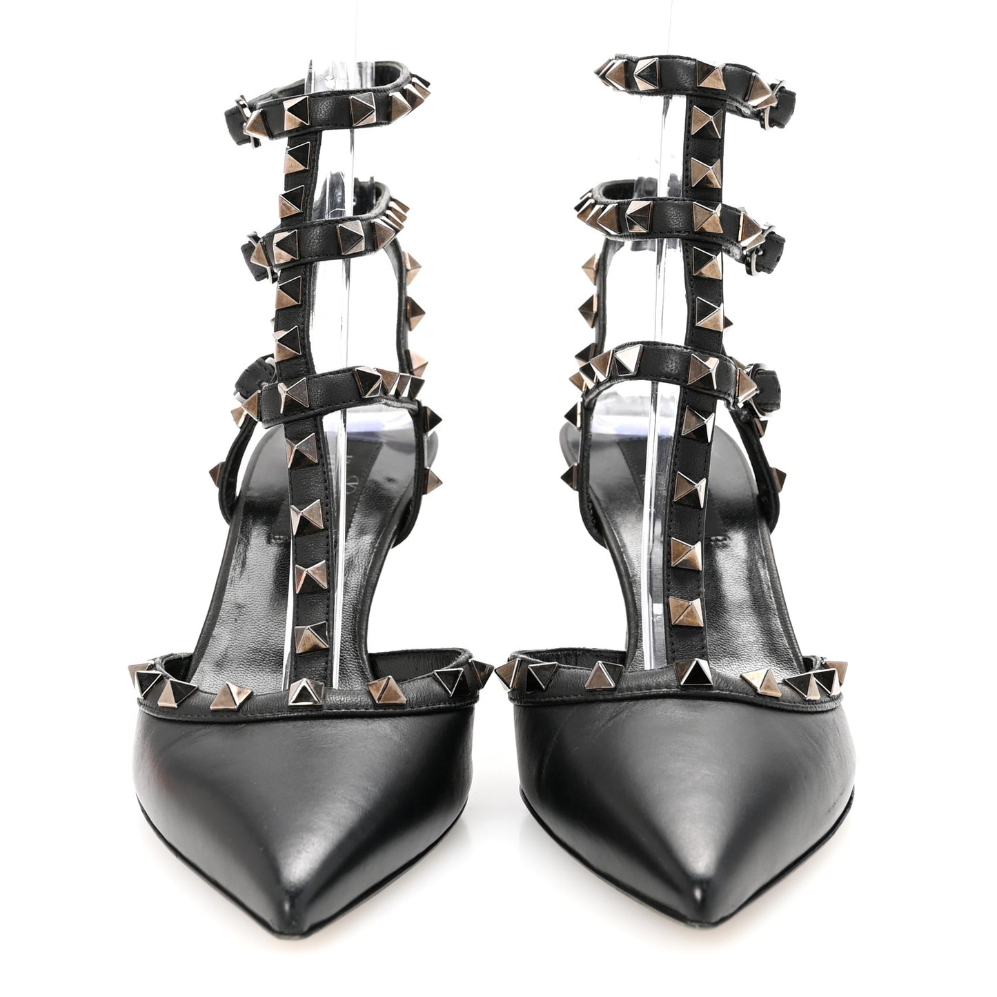 Calfskin Nappa Monochrome Rockstud Ankle Strap 65mm Pumps 37.5 Black