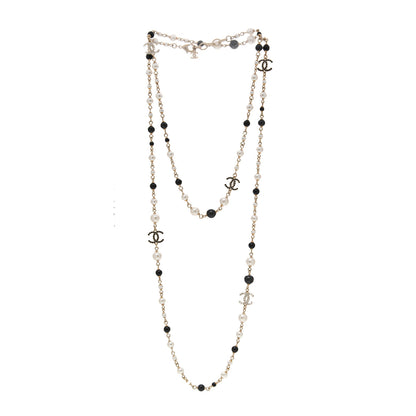 Chanel Pearl Bead Crystal CC Long Necklace Black Gold 3 of 5