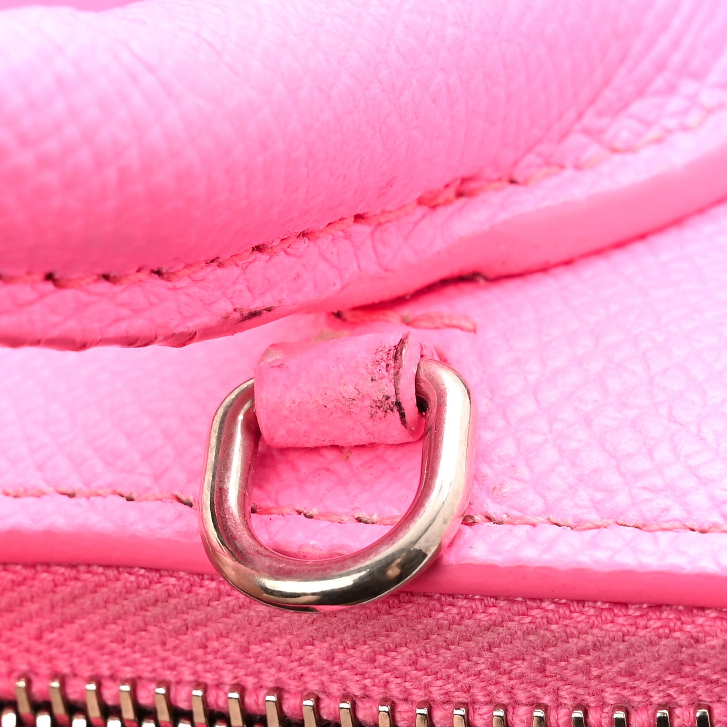 Signature Grained Calfskin Logo M Ville Top Handle Bag Rose Bubblegum Black