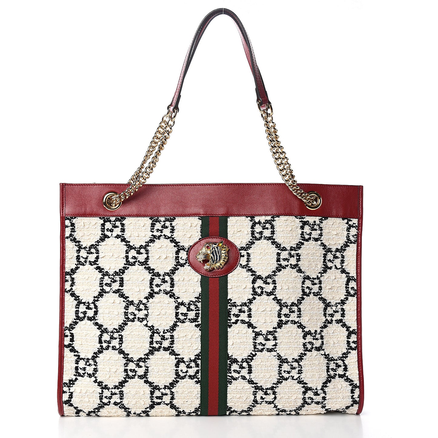 Tweed GG Monogram Large Rajah Chain Tote White Black Romantic Cherry