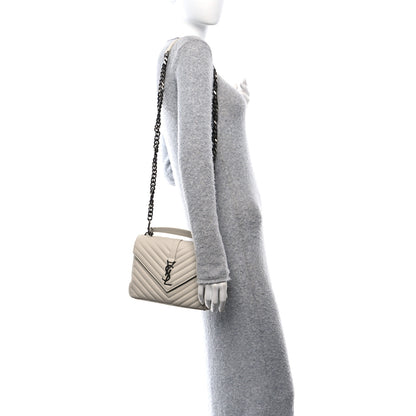 Saint Laurent Sheepskin Matelasse Chevron Monogram Medium College Bag Crema Soft 2 of 9