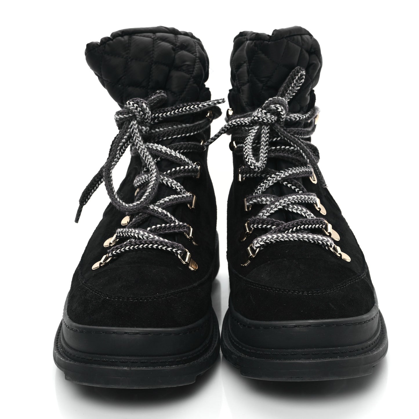 Suede Nylon CC Lace Up Snow Boots 39 Black