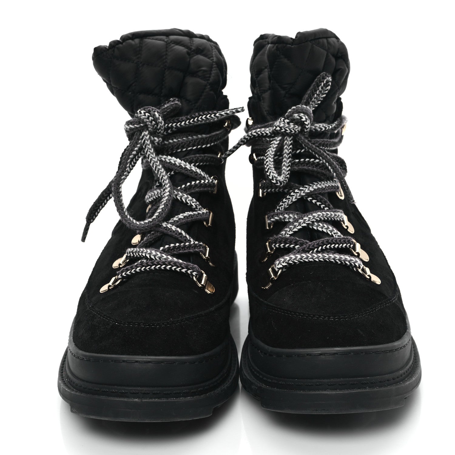 Chanel Suede Nylon CC Lace Up Snow Boots 39 Black 2 of 9