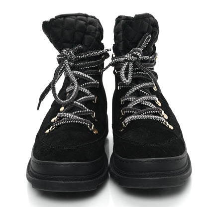Chanel Suede Nylon CC Lace Up Snow Boots 39 Black 2 of 9