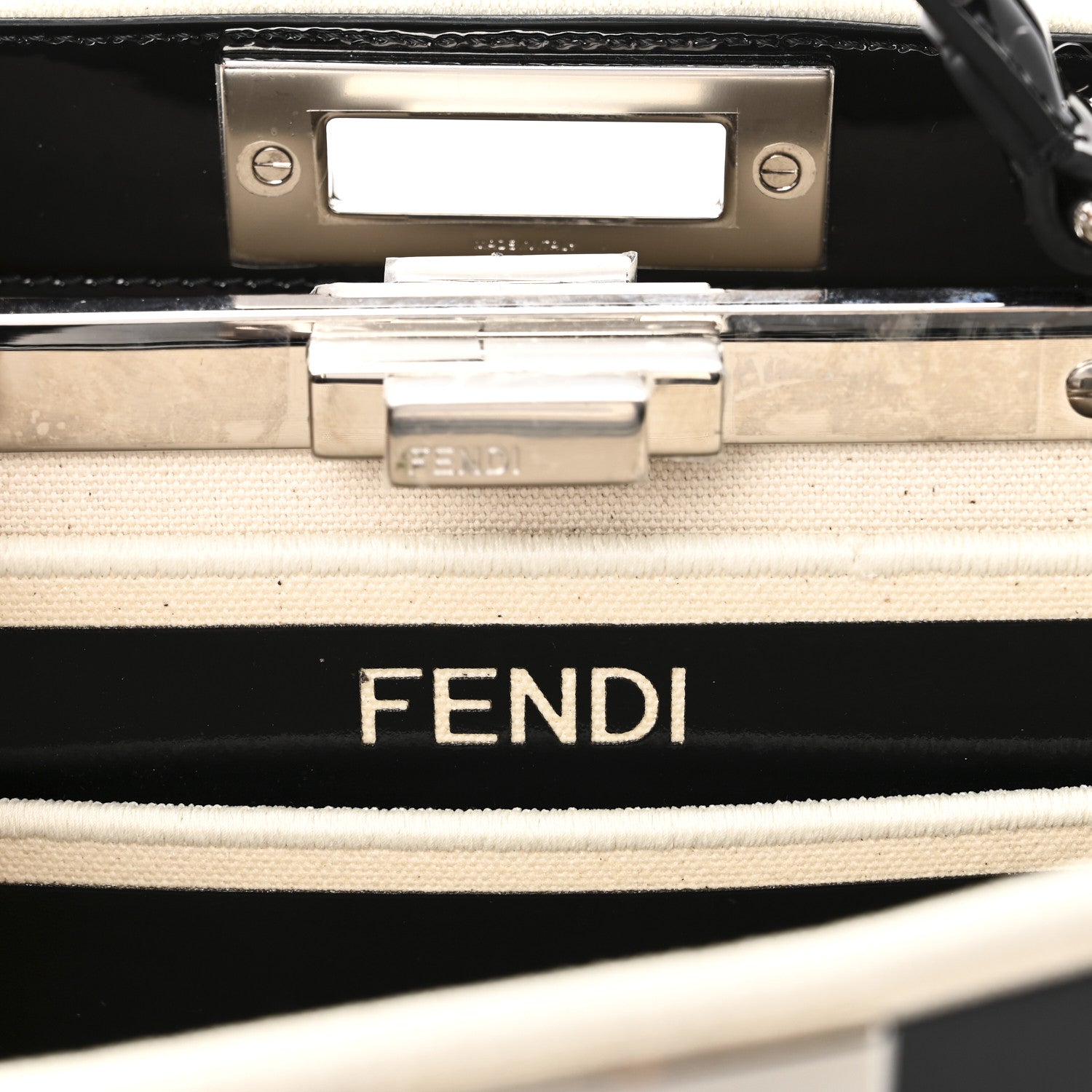 Fendi Canvas Spalmato Vernice Roses Medium Peekaboo I SEE U Satchel Black Grezzo 7 of 10