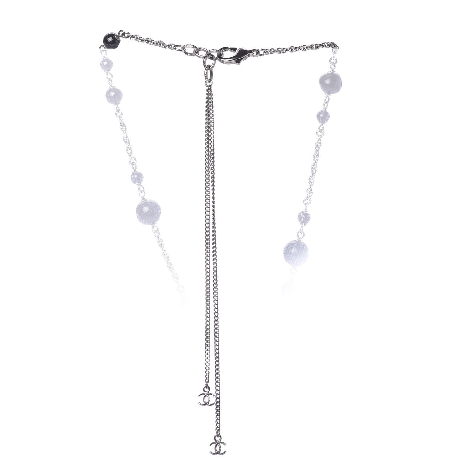 Chanel Crystal Pearl Beaded Enamel Camellia CC Pendant Necklace Silver Black 8 of 9