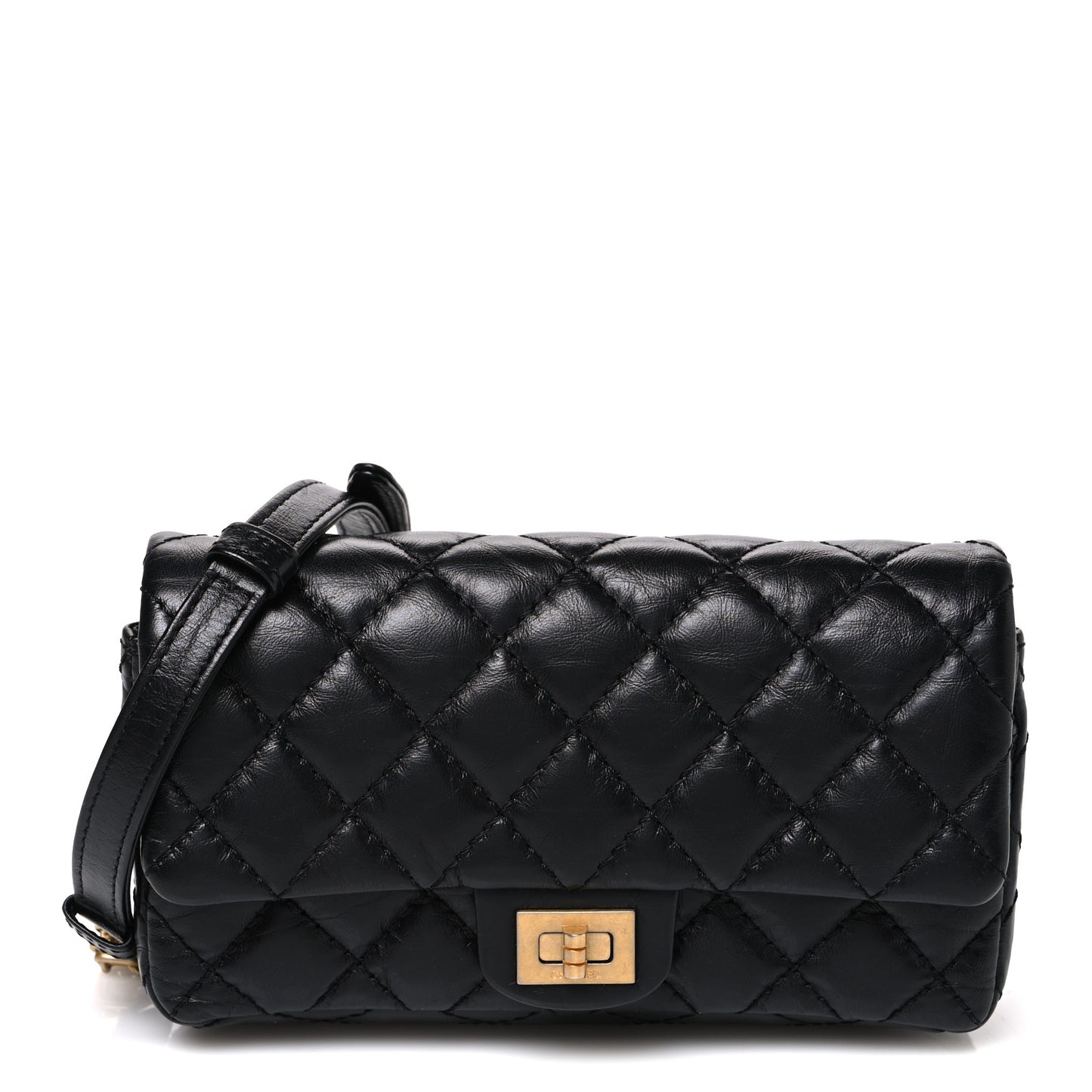 Aged Calfskin Quilted 2.55 Reissue Flap Belt Bag Clutch Black