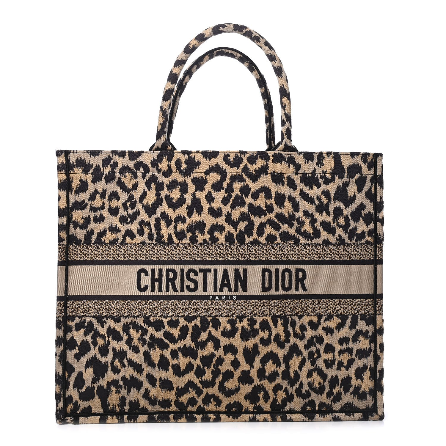 Christian Dior Canvas Mizza Embroidered Large Leopard Book Tote Beige 1 of 4