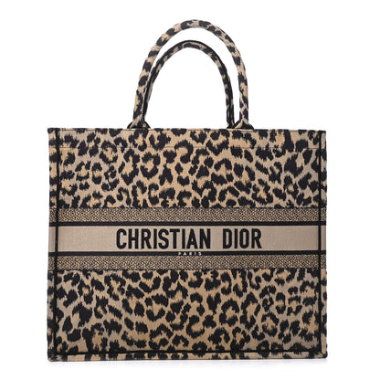 Christian Dior Canvas Mizza Embroidered Large Leopard Book Tote Beige 1 of 4