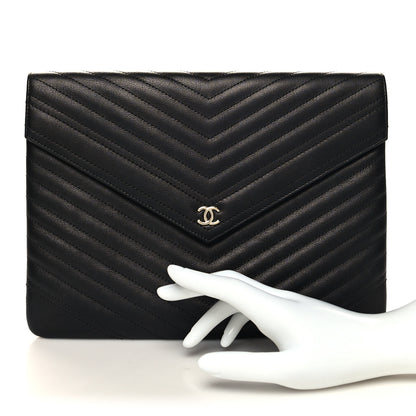 Chanel Calfskin Chevron Quilted Small Envelope Clutch Black 2 of 11