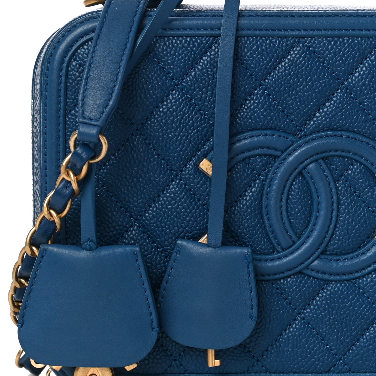 Caviar Quilted Medium CC Filigree Vanity Case Dark Blue