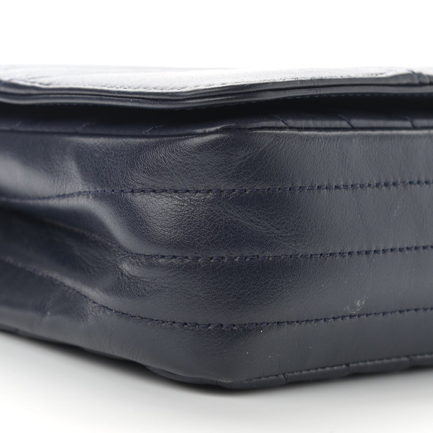 Calfskin Chevron Quilted Small Statement Flap Navy
