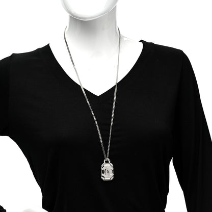 Chanel Crystal Baguette CC Mirror Pendant Necklace Silver 2 of 5