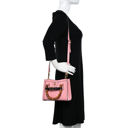 Gucci Textured Dollar Calfskin Web Mini Diana Tote Bag Wild Rose Black 2 of 10